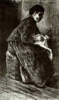 Femme assis sur un panier à coudre 1883