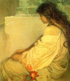 girl with loose hair and tulips 1920