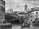 Båt scen på Milan, teckning av Leitch, gravyr av T. Higham