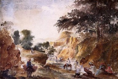 Paysage avec figures près d\'une rivière