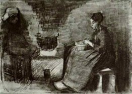 Woman Sitting By The Fire Peeling Potatoes Sketch Of A Second Fi