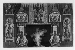 Fireplace Egyptian Style Three Seated Figures On Each Side