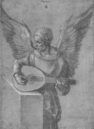 winged man in idealistic clothing playing a lute 1497