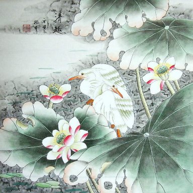 Crane & Lotus - Pittura cinese