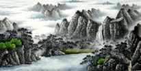 Pines et Cascade - peinture chinoise