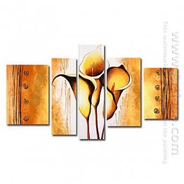 Hand-painted Oil Painting Floral Oversized Wide - Set of 5