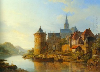 Een Beeld van een stad langs de Rijn