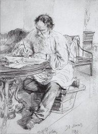 Leo Tolstoy Working At The Round Table 1891