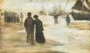 Strand mit Menschen zu Fuß Und Boote 1882