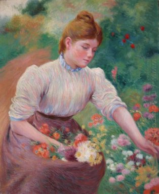 Fille cueillant des fleurs