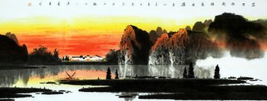 Montagnes, l\'eau, les arbres - Peinture chinoise