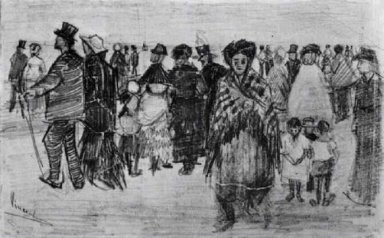 La gente caminando en la playa 1882