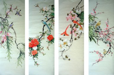 Vogels&Bloemen(Vier Schermen) - Chinese Schilderkunst