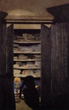 Femme cherchant dans une armoire 1901