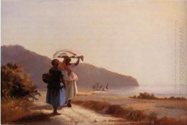 Two woman chatting by the sea st thomas 1856