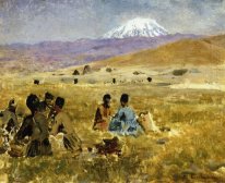 Persia Makan Siang Di Grass, Mt. Ararat Di Distance