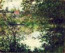 Ile De La Grande Jatte através das árvores 1878