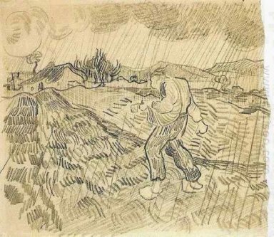 Ommuurd veld met Een Zaaier In De Regen 1889