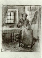 Interior With Peasant Woman Sewing 1885 1