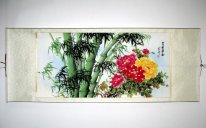 Bamboo, flowers - Mounted - Chinese Painting