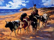 Oxen At The Beach 1916