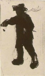 Silhouette Of A Man With A Rake