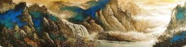 Montagnes, cascade - Peinture chinoise