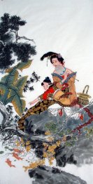 Beautiful lady, Fish - Chinese Painting