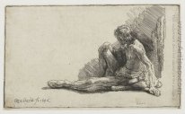 Nude Man Seated on the Ground with One Leg Extended