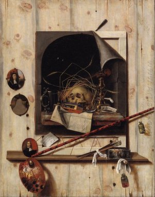 Trompe l\'oeil dengan Studio Dinding dan Vanitas Still Life