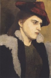 Portrait of a young woman with red hat