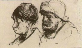 Head Of A Girl Bareheaded And Head Of A Man With Beard And Cap