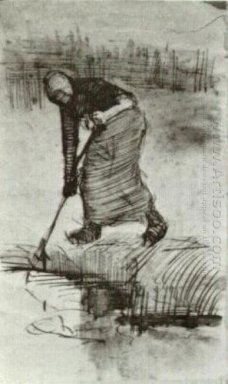 Mujer campesina de pie cerca de una zanja o la piscina 1885