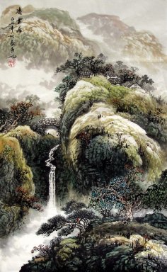 Bergen, waterval - Chinees schilderij