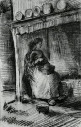 Interior With Peasant Woman Sitting Near The Fireplace 1885