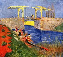 The Langlois Bridge At Arles Dengan Wanita Mencuci 1888