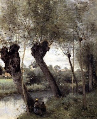 San Nicolás Les Arras Willows en los bancos del La Scarpe 1872