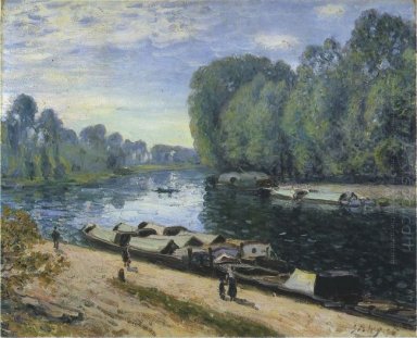 bateaux sur la rivière Loing 1895