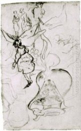 Can Books Wineglass Bread And Arum Sketch Of Two Women And A Gir