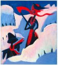 Hexe und Vogelscheuche im Schnee 1932