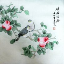 Peach & Birds-pittura cinese
