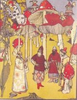 Illustratie van het sprookje de Oorlog Van Paddestoelen 1909
