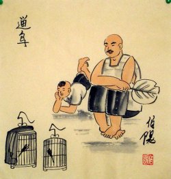 Old Beijingers, play birds - Chinese painting