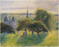 farm and steeple at sunset 1892