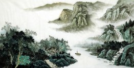 Moutains. Waterfall, River - Chinese Painting