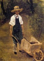 Octave Chamouillet Pushing A Wheelbarrow In A Garden