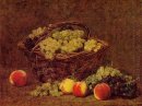 Basket av vita druvor och persikor 1895