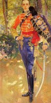 Retrato do rei Alfonso XIII em o uniforme dos Hussars 1907