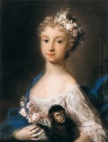 Young Girl Holding a Monkey