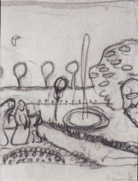 Two women in the garden with fountain